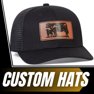 We offer a selection of hats featuring custom patches, allowing you to showcase your brand or unique style.